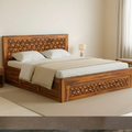Pyramid Solid Sheesham Wood Bed with Pyramid Carved Headboard