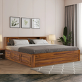 Head Storage Solid Sheesham Wood Bed with Smart Headboard Storage Design