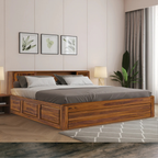 Head Storage Solid Sheesham Wood Bed with Smart Headboard Storage Design