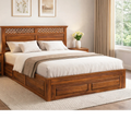 Wooden Flower Solid Sheesham Wood Bed with Floral Jaali Headboard Design