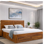 Wood Raw Solid Sheesham Wood Bed with Drawer Storage Design (HONEY FINISH)
