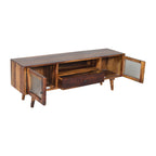 Flow glass Solid Wood TV Unit with Ribbed Glass Doors & Drawer Storage