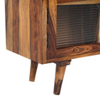 Flow glass Solid Wood TV Unit with Ribbed Glass Doors & Drawer Storage