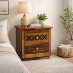 Wooden flower Sheesham Wood bed side with CNC cutting drawers