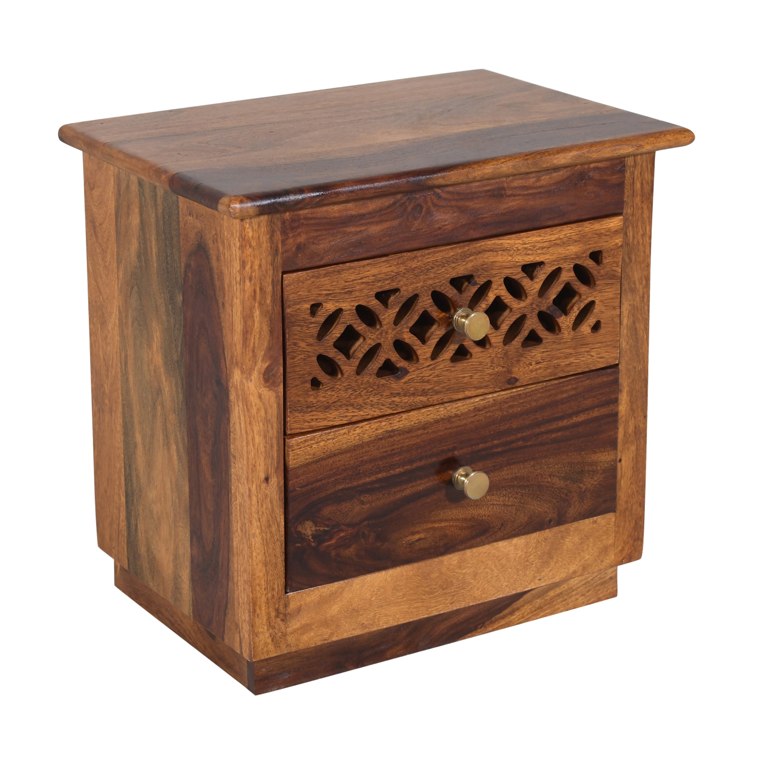 Wooden flower Sheesham Wood bed side with CNC cutting drawers