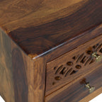 Wooden flower Sheesham Wood bed side with CNC cutting drawers