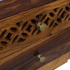 Wooden flower Sheesham Wood bed side with CNC cutting drawers