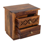 Wooden flower Sheesham Wood bed side with CNC cutting drawers