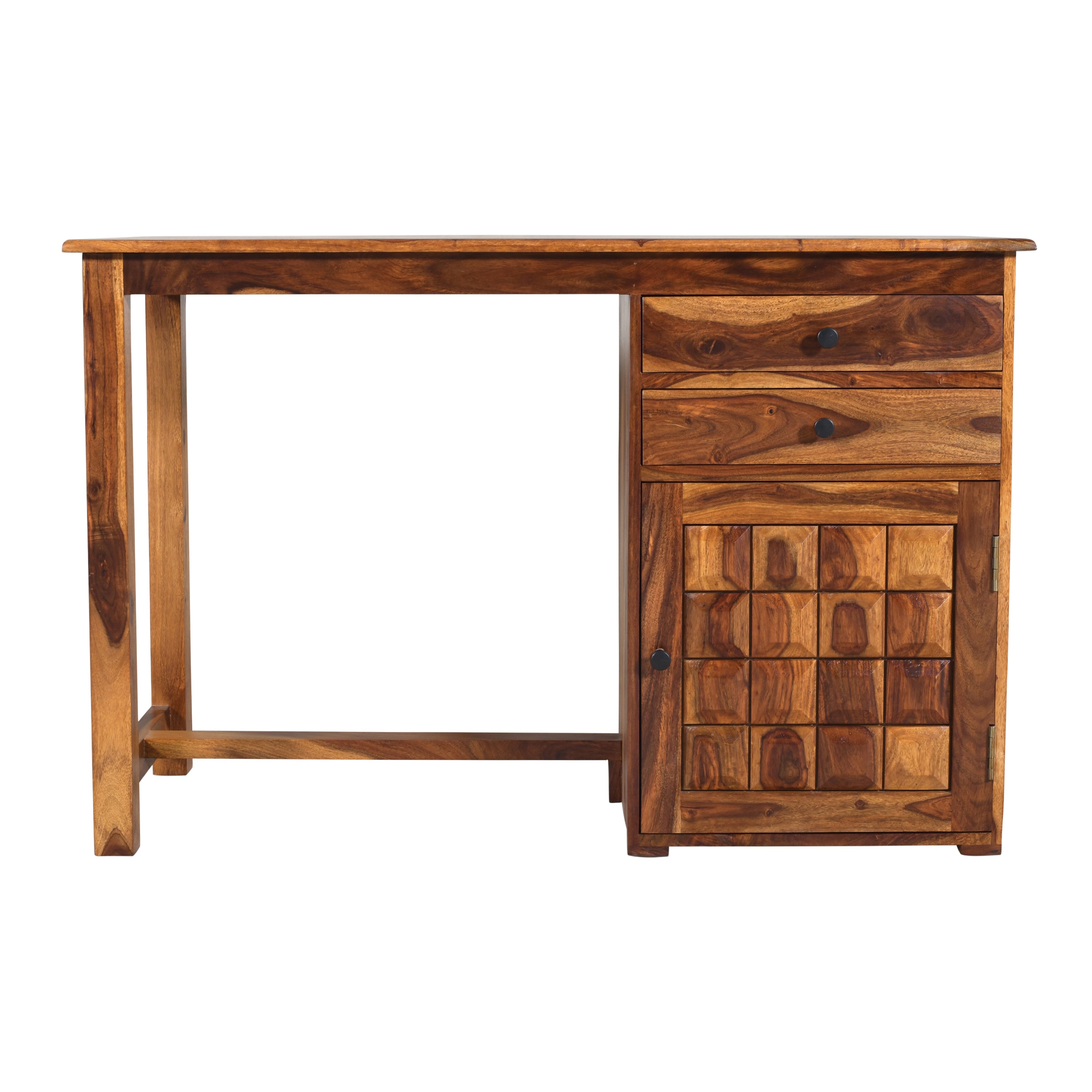 Solid Sheesham Wood Study Table with 2 Drawers & Cabinet