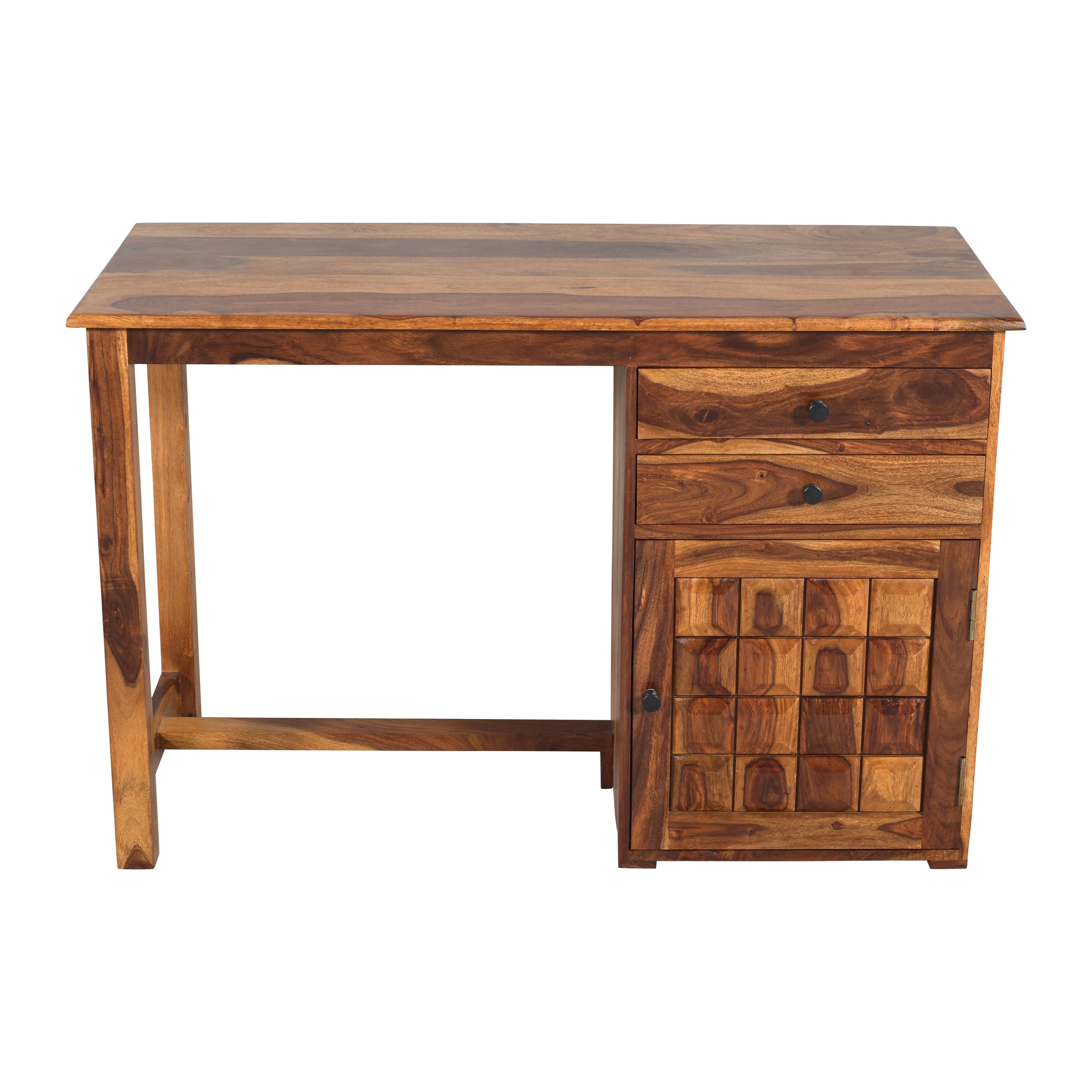 Solid Sheesham Wood Study Table with 2 Drawers & Cabinet