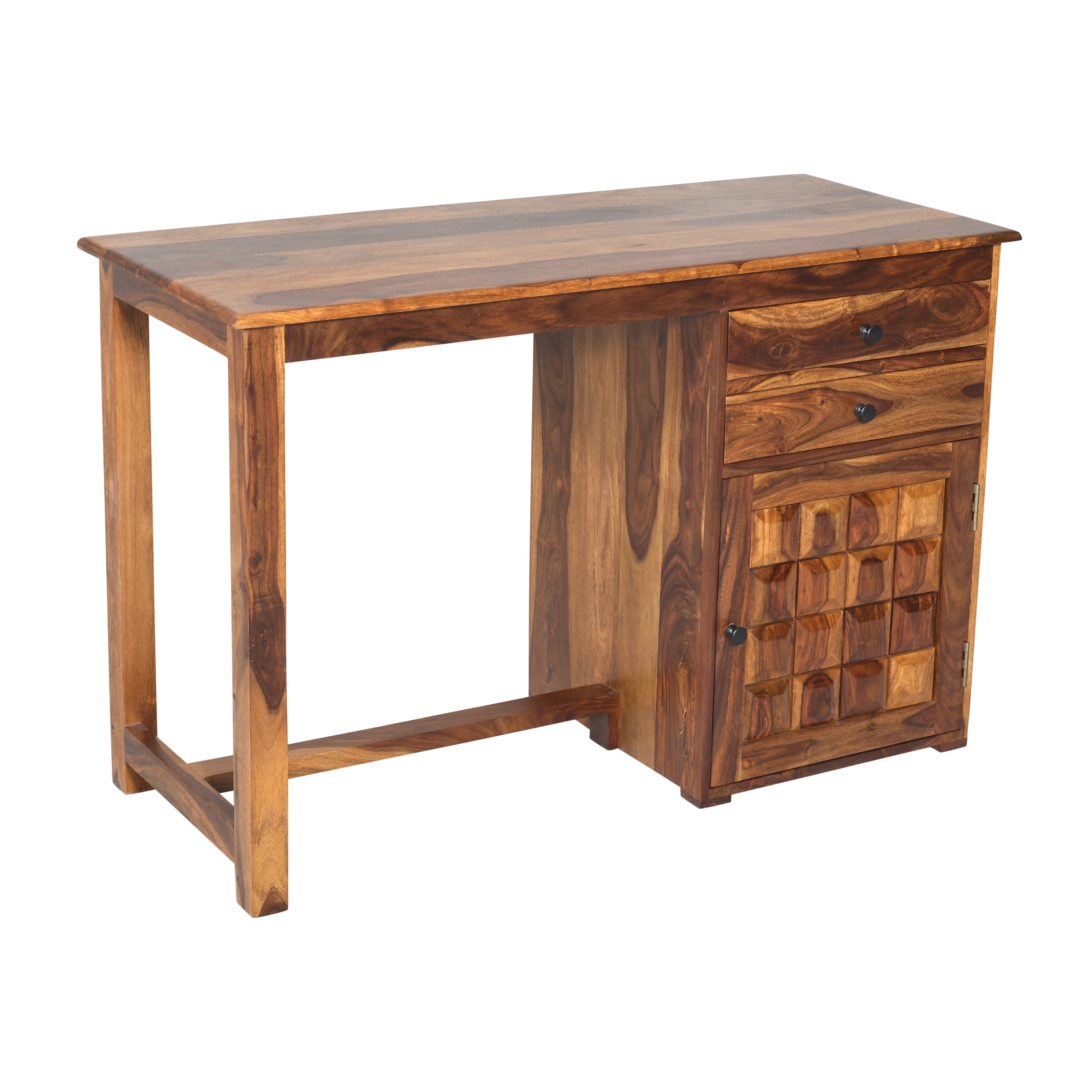 Solid Sheesham Wood Study Table with 2 Drawers & Cabinet