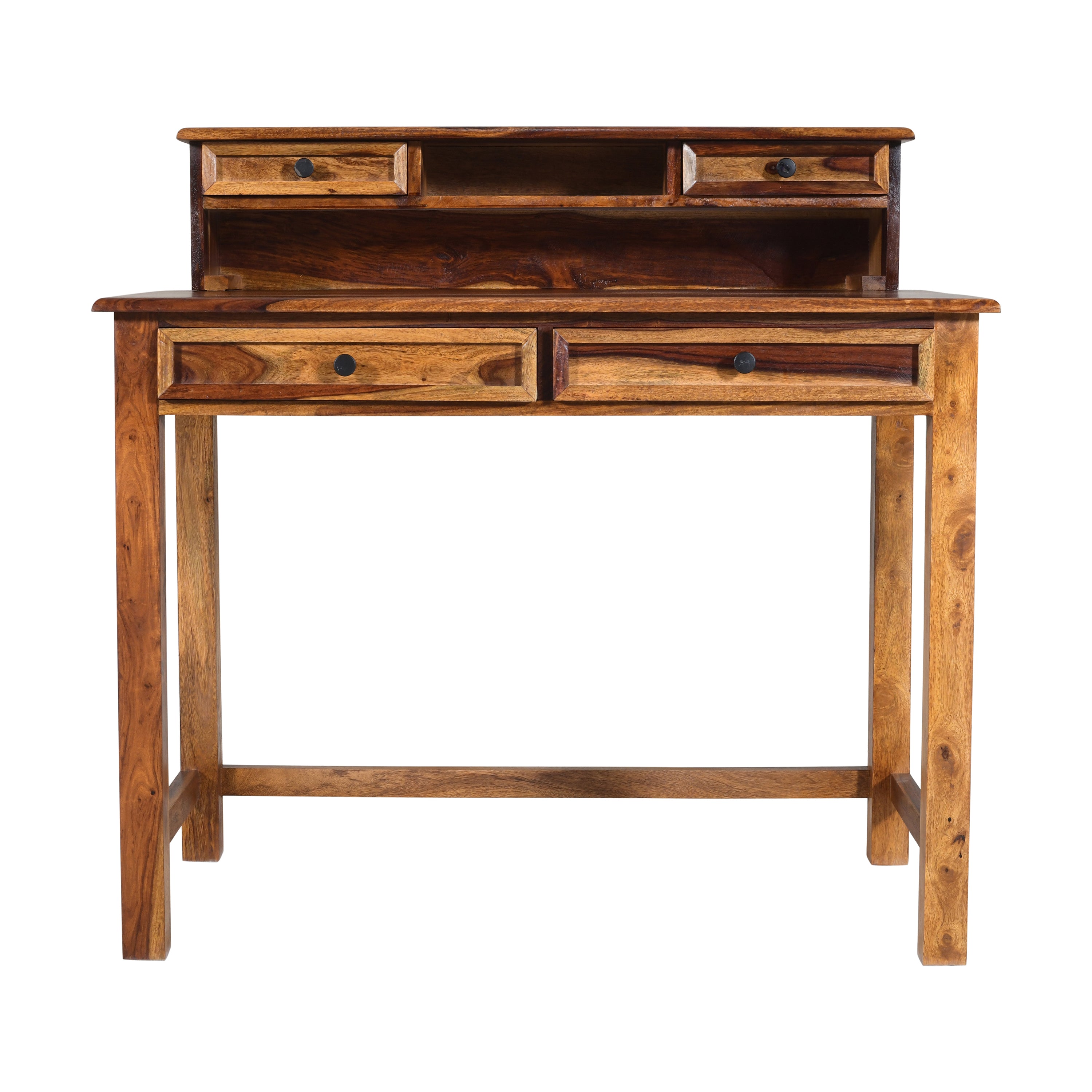 Solid Sheesham Wood Study Table with Hutch & Drawers
