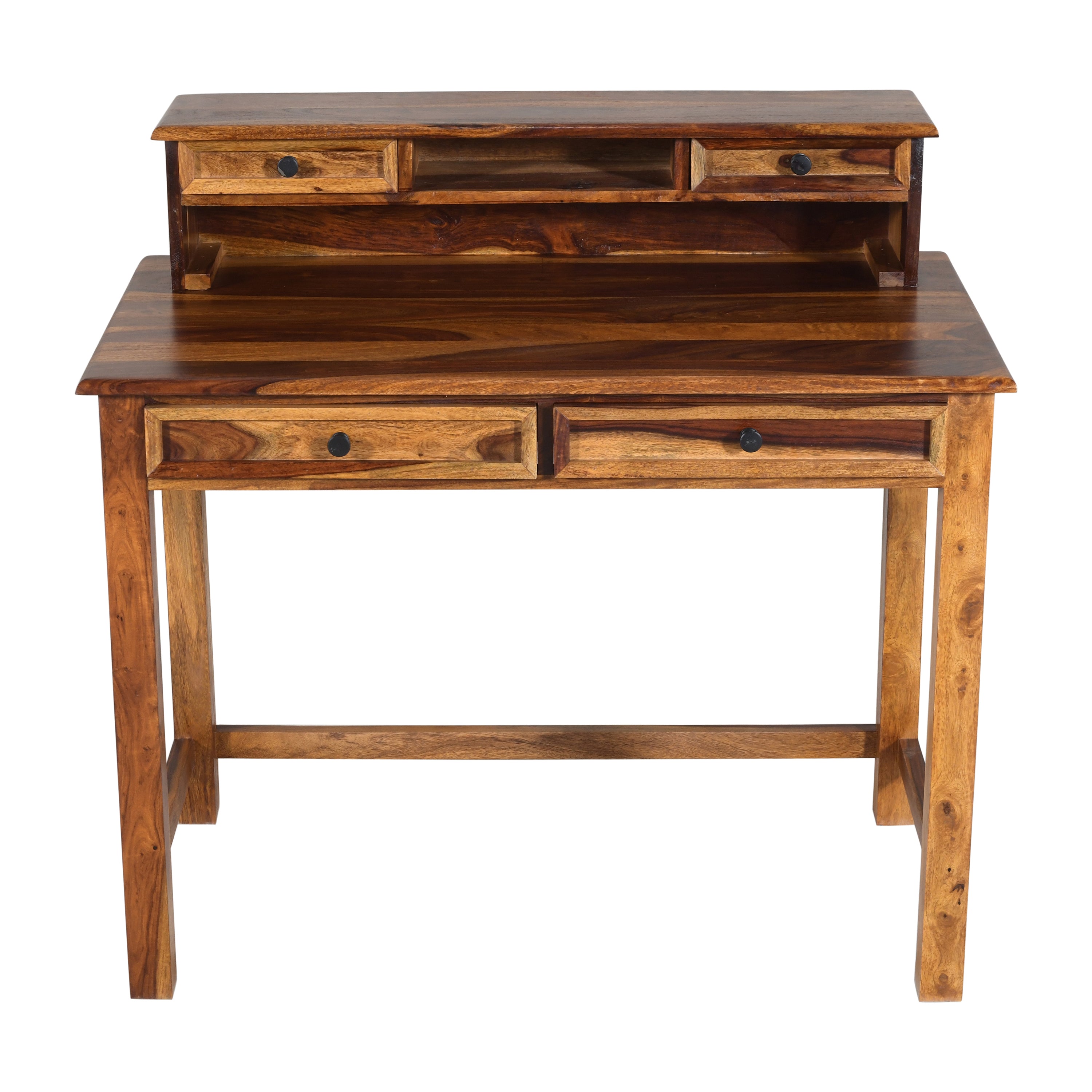 Solid Sheesham Wood Study Table with Hutch & Drawers