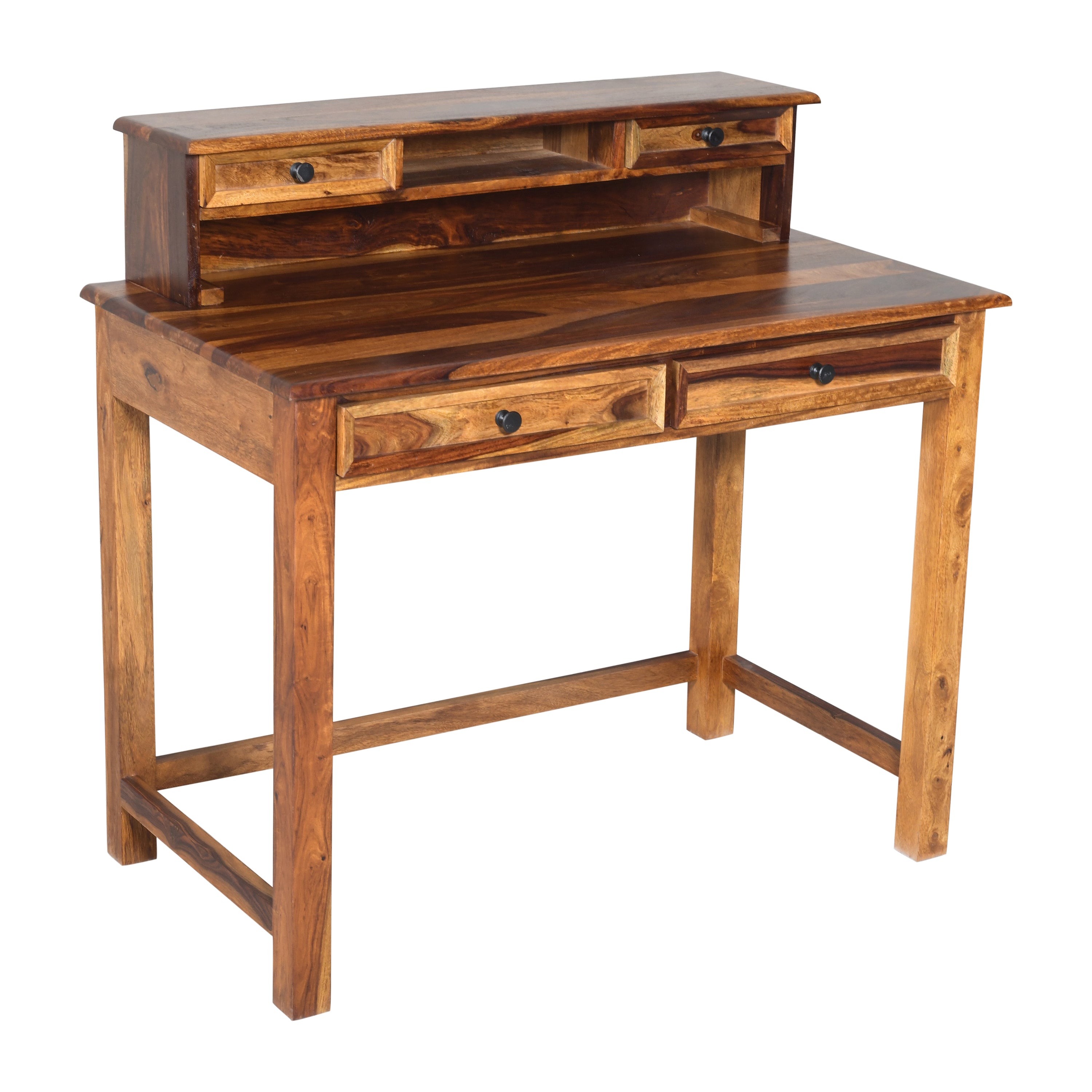 Solid Sheesham Wood Study Table with Hutch & Drawers