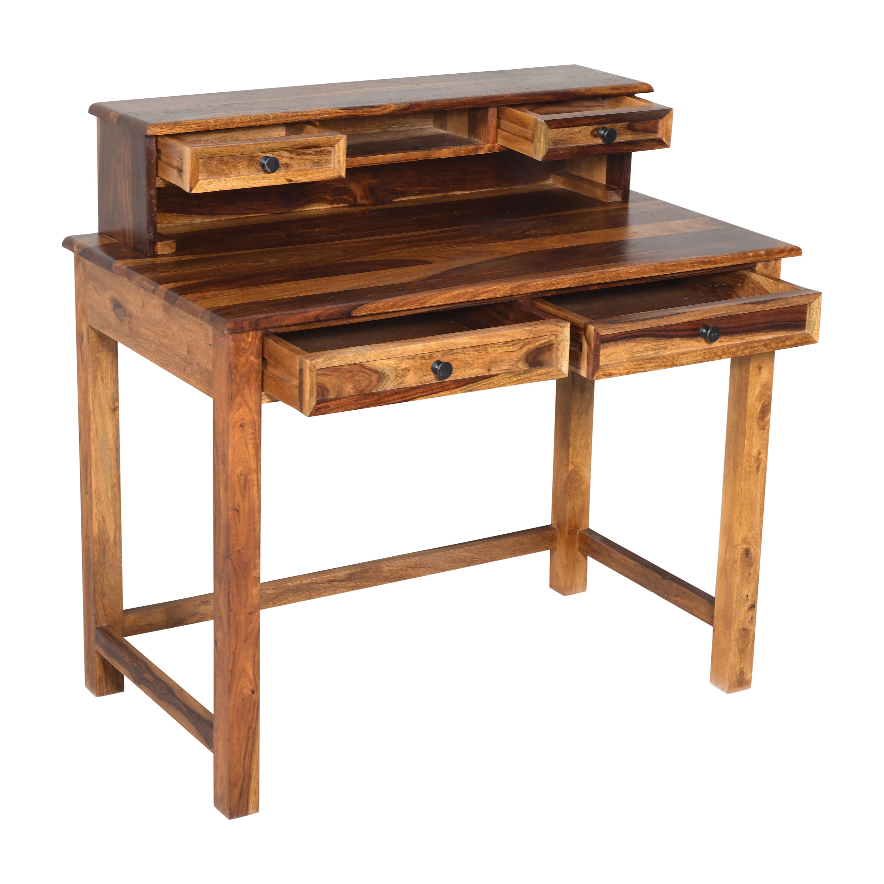 Solid Sheesham Wood Study Table with Hutch & Drawers