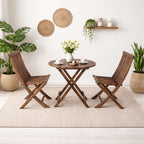 Solid Sheesham Wood 2-Seater Round Folding Bistro Table Set with Chairs