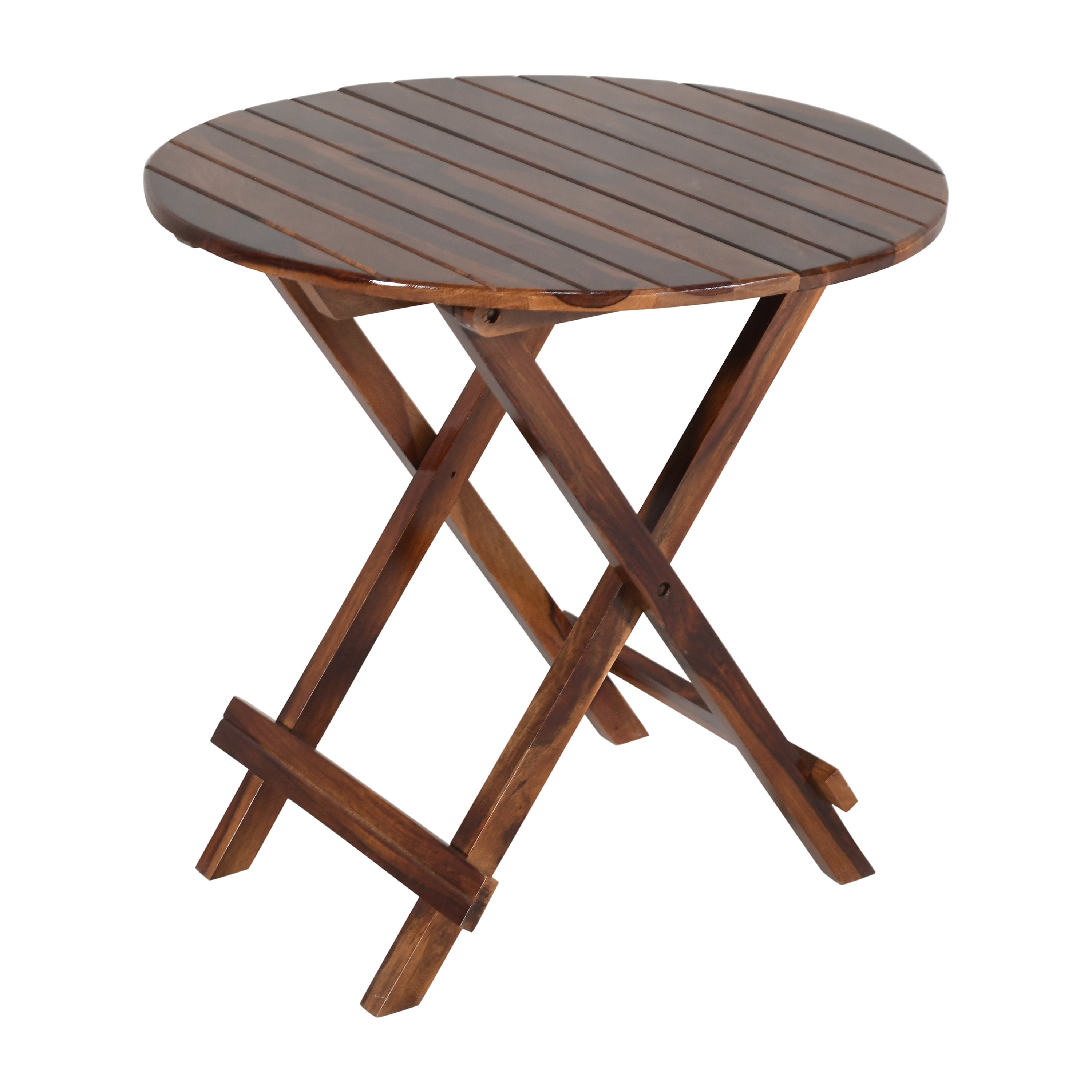 Solid Sheesham Wood 2-Seater Round Folding Bistro Table Set with Chairs