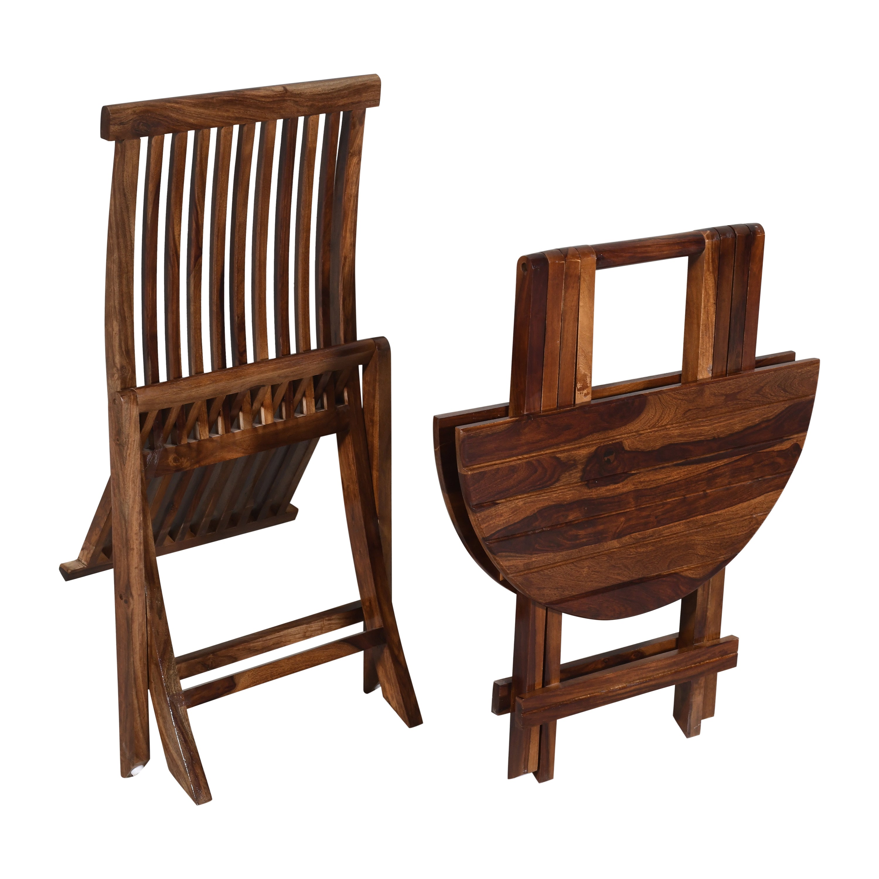 Solid Sheesham Wood 2-Seater Round Folding Bistro Table Set with Chairs
