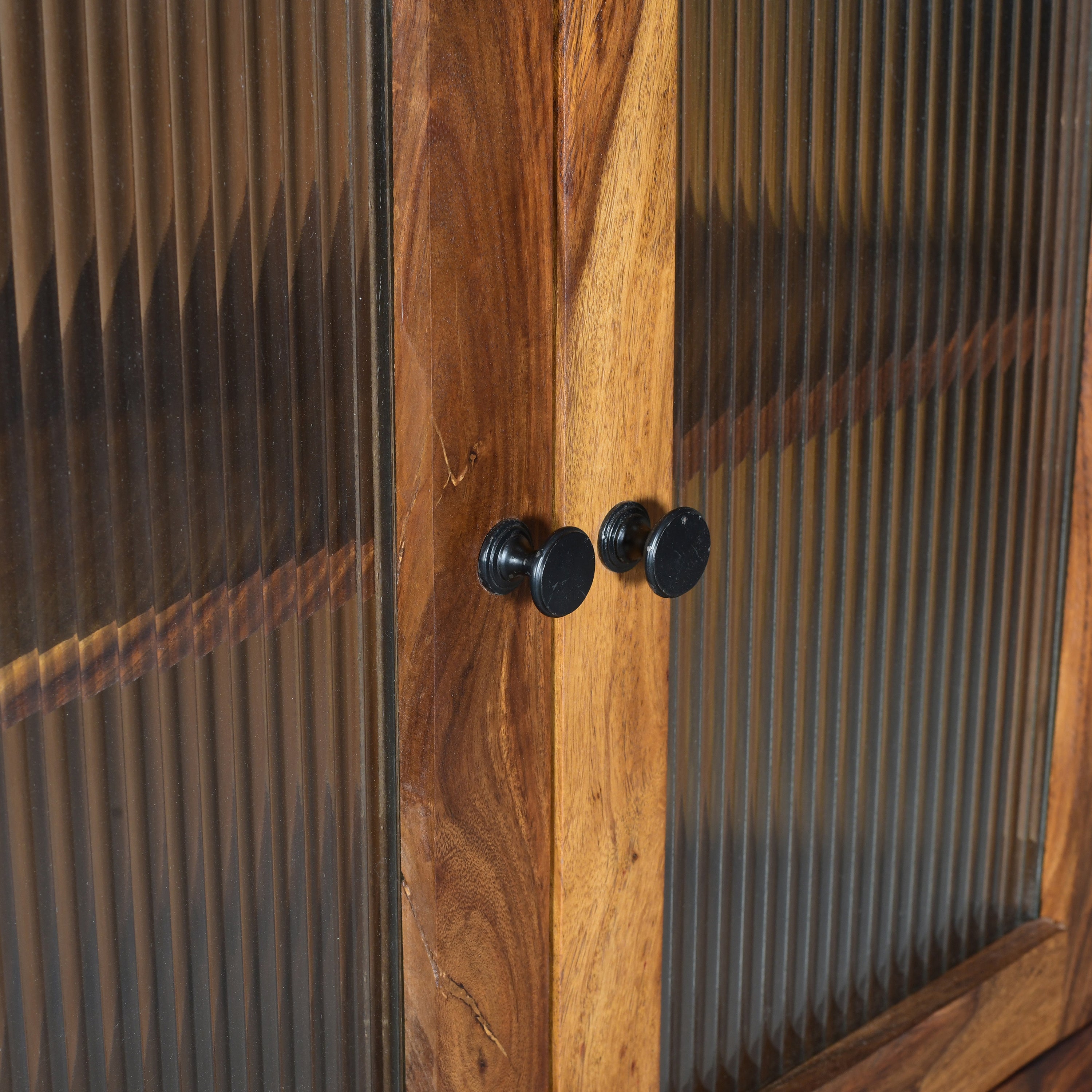 Solid Sheesham Wood Study Desk with Hutch,Glass Cabinets & Storage