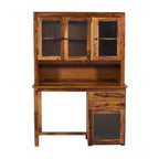Solid Sheesham Wood Study Desk with Hutch & Storage Cabinet