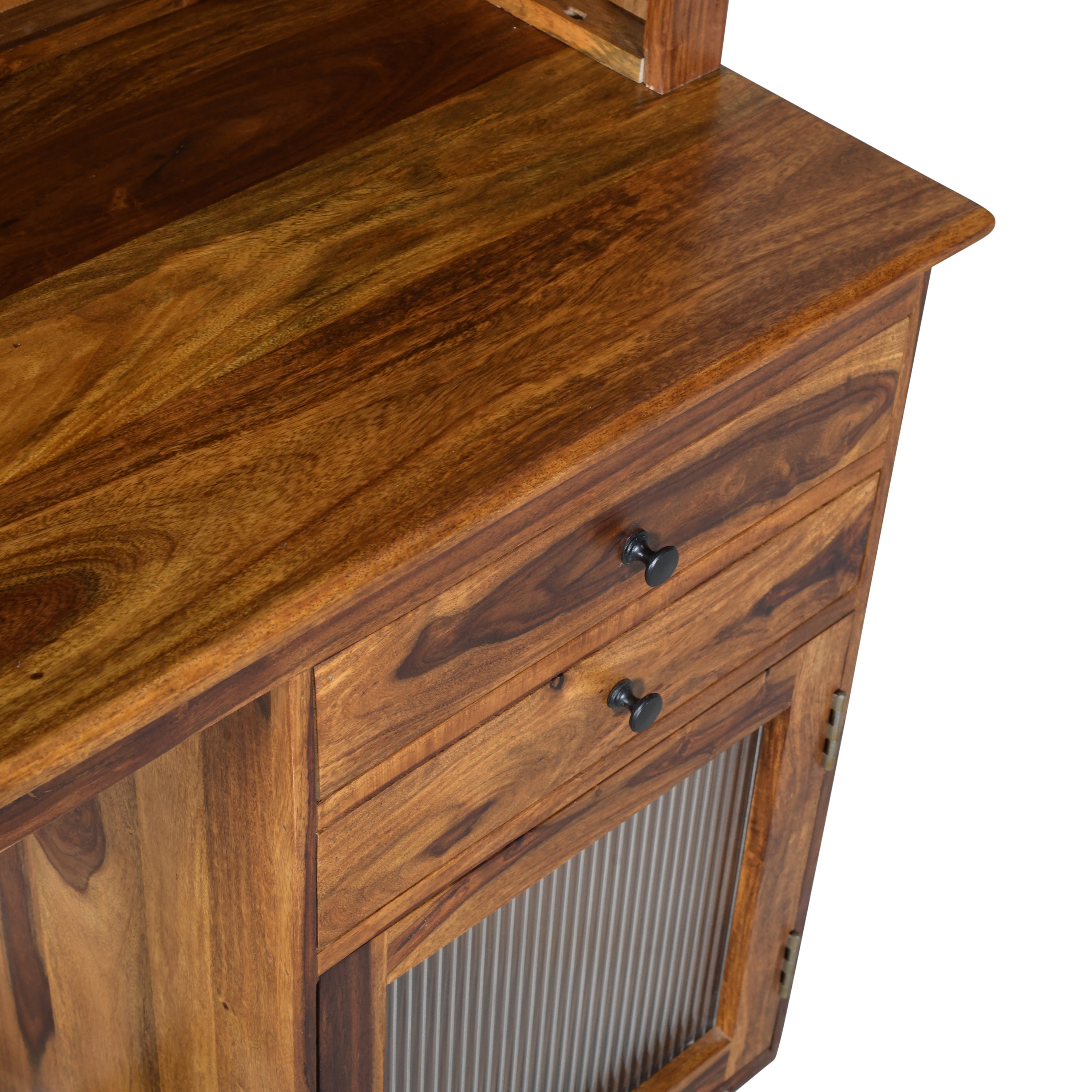 Solid Sheesham Wood Study Desk with Hutch & Storage Cabinet