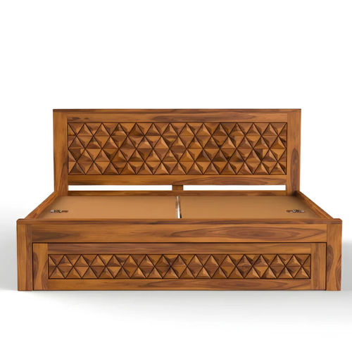 Bed Pyramid – Solid Sheesham Wood Bed with Pyramid Carved Headboard