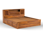 Head Storage Solid Sheesham Wood Bed with Smart Headboard Storage Design