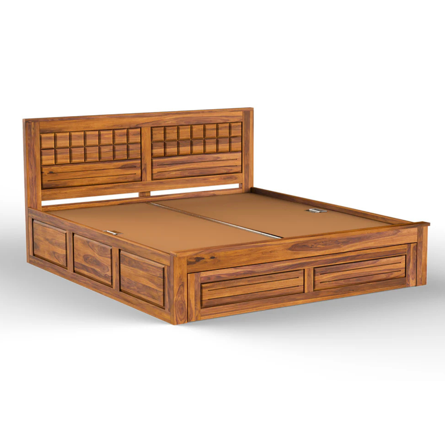 Wood Raw Solid Sheesham Wood Bed with Drawer Storage Design (HONEY FINISH)