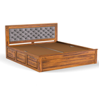 Head Cushion Solid Sheesham Wood Bed with Upholstered Cushion Headboard (HONEY FINISH)