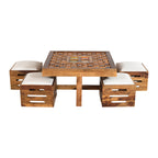 Solid Sheesham Wood Low Height Coffee Table with 4 Cushioned Stools