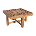 Solid Sheesham Wood Low Height Coffee Table with 4 Cushioned Stools