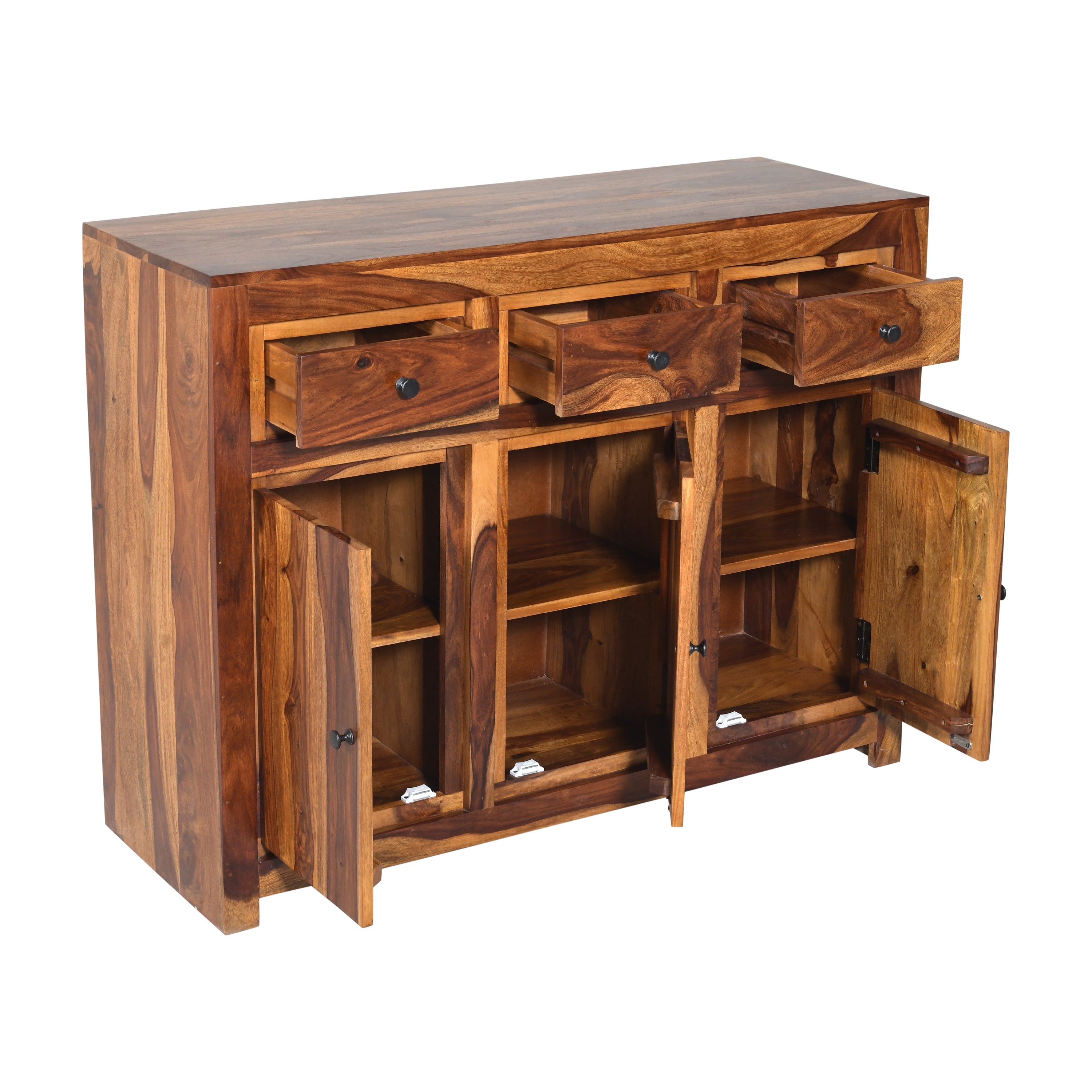 Solid Wood Sideboard Cabinet with Drawers & Multi-Storage Compartments