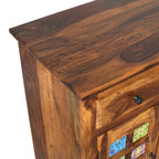 Handcrafted Solid Wood Sideboard Cabinet with Ceramic Tile Doors & Drawers