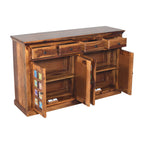 Handcrafted Solid Wood Sideboard Cabinet with Ceramic Tile Doors & Drawers