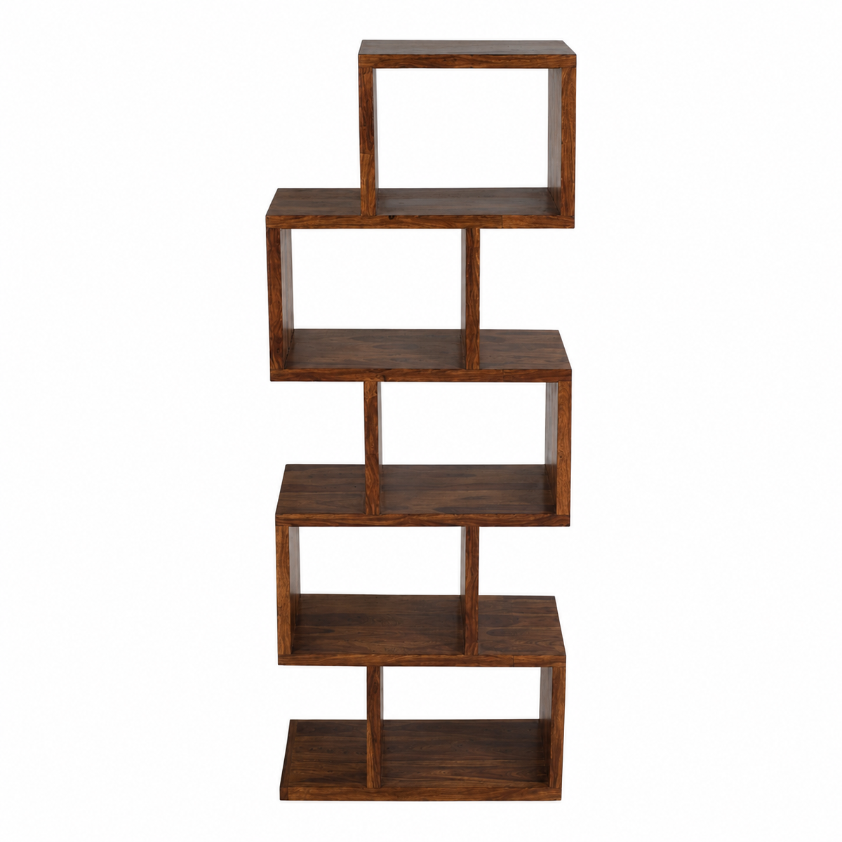 Solid Wood Zigzag Display Shelf – Modern Open Storage Bookcase