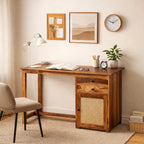 Computer table rattan cane Solid Wood Study Table with rattan cane design