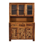 Crockery diamond DS Solid Sheesham Wood Kitchen Hutch Cabinet Diamond design with Glass doors