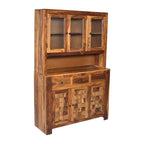 Crockery diamond DS Solid Sheesham Wood Kitchen Hutch Cabinet Diamond design with Glass doors