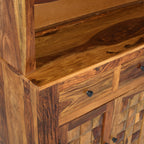 Crockery diamond DS Solid Sheesham Wood Kitchen Hutch Cabinet Diamond design with Glass doors