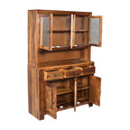Crockery diamond DS Solid Sheesham Wood Kitchen Hutch Cabinet Diamond design with Glass doors