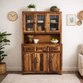 Crocekry plaine DS Solid Sheesham Wood Kitchen Cabinet with glass Doors and Minimal Design