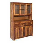 Crocekry plaine DS Solid Sheesham Wood Kitchen Cabinet with glass Doors and Minimal Design