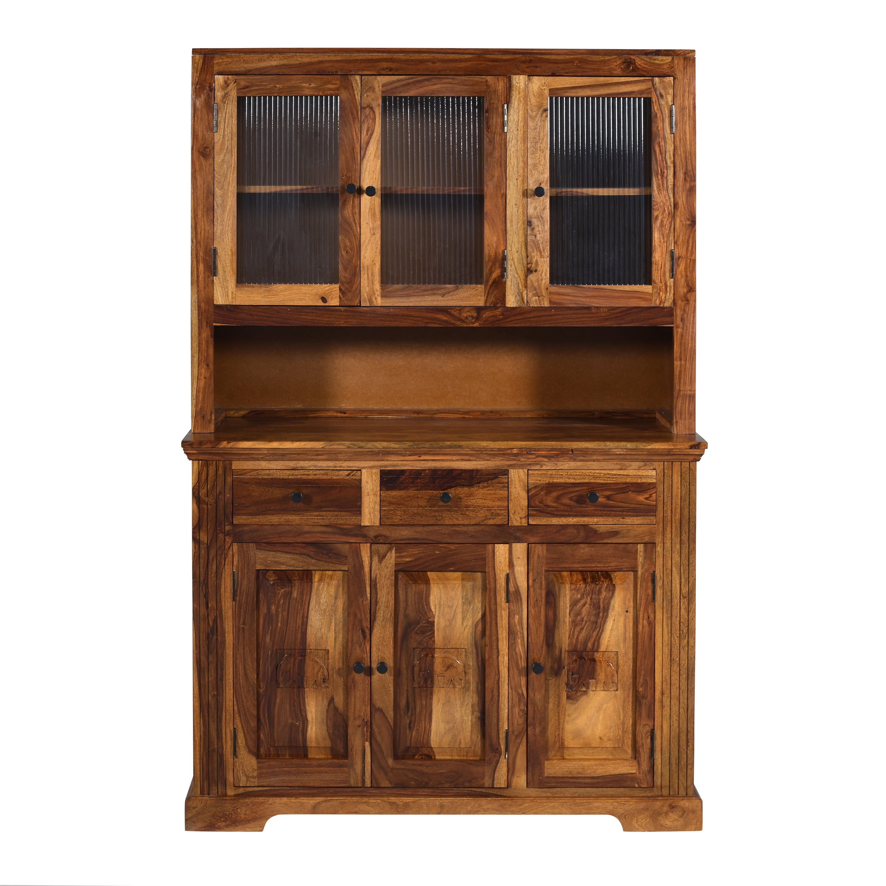 Crockery Elephant DS Solid Sheesham Wood Kitchen Cabinet with Elephant cut Design Doors