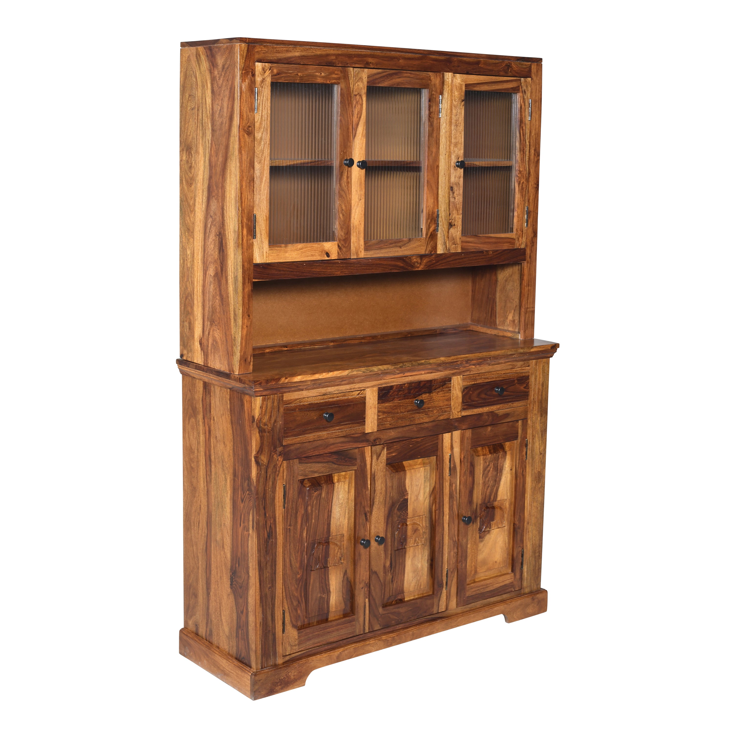 Crockery Elephant DS Solid Sheesham Wood Kitchen Cabinet with Elephant cut Design Doors