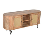 Solid Wood TV Unit with Cane Doors & Curved Design