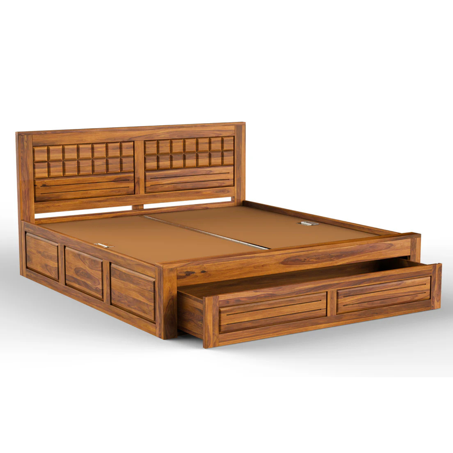 Wood Raw Solid Sheesham Wood Bed with Drawer Storage Design (HONEY FINISH)