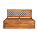 Head Cushion Solid Sheesham Wood Bed with Upholstered Cushion Headboard (HONEY FINISH)