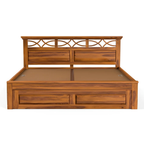 Classic Solid Sheesham Wood Bed with Traditional Carved Headboard Design and Drawer Storage