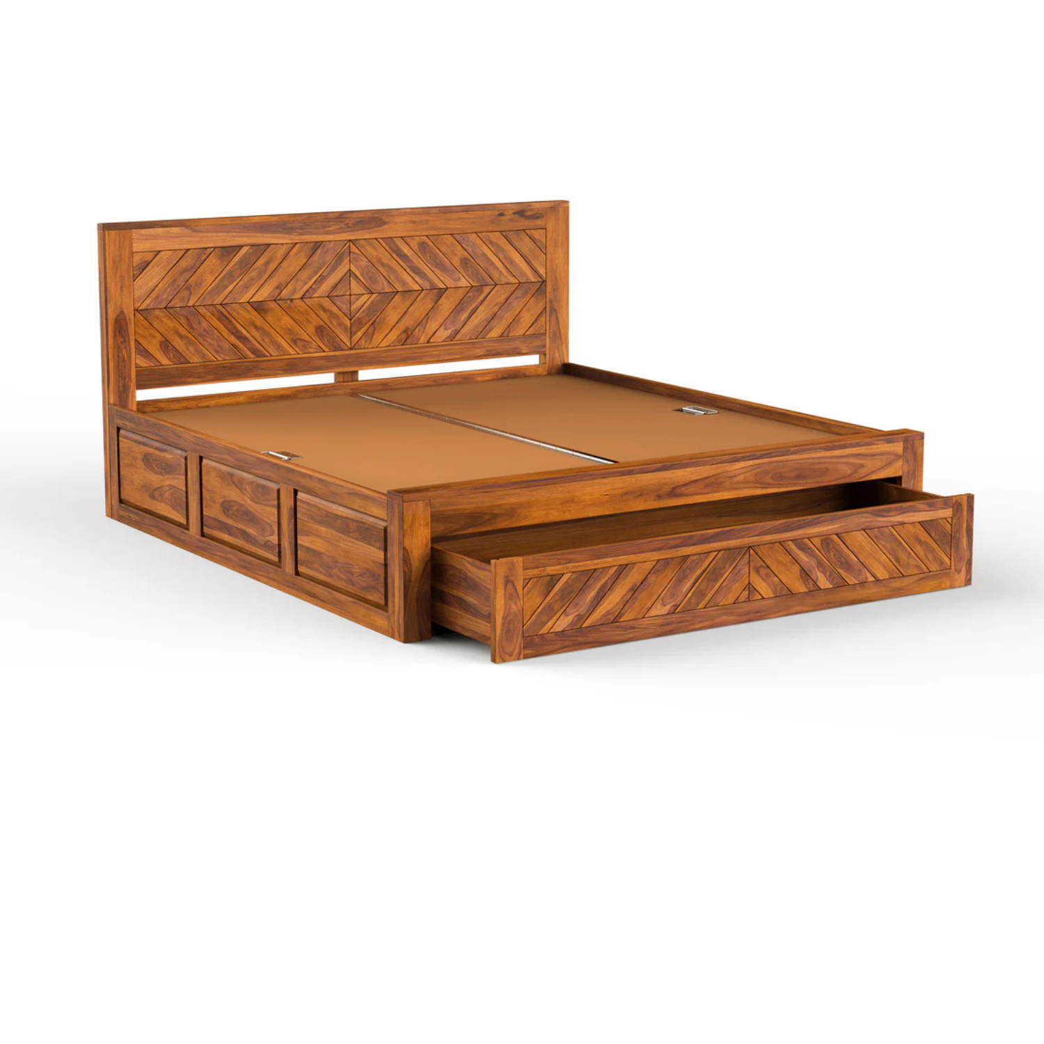 Squre cut king size Solid Sheesham Wood Bed with Drawer Storage