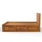 Pyramid Solid Sheesham Wood Bed with Pyramid Carved Headboard